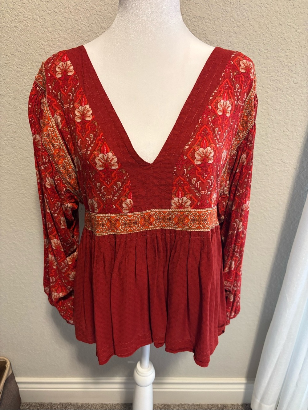 Spell Deep V-Neck Red Boho Peasant Tunic